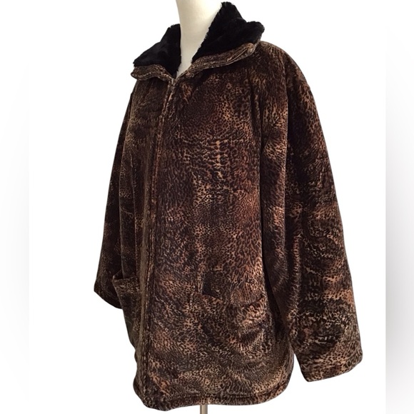 Jones New York Animal Print Velour Parka Coat Size Medium - Picture 5 of 9